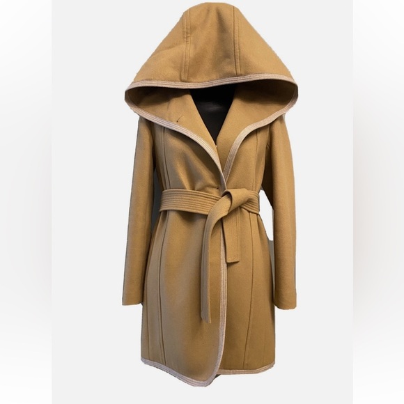 Wilfred italian wool and cashmere Tan Hooded Coat with belt - Picture 3 of 9